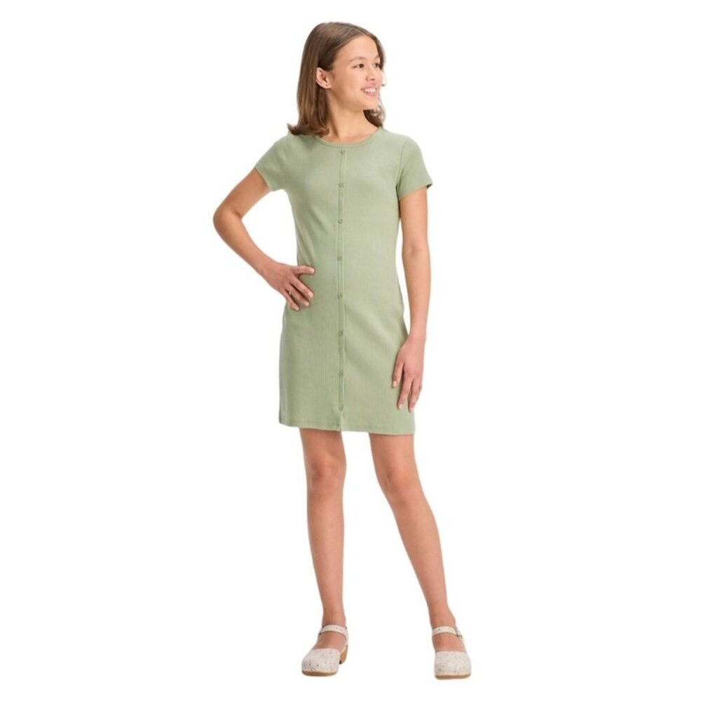 Art Class Girls Ribbed Dress Light Green Decorative Button-Front Size Small 6/7